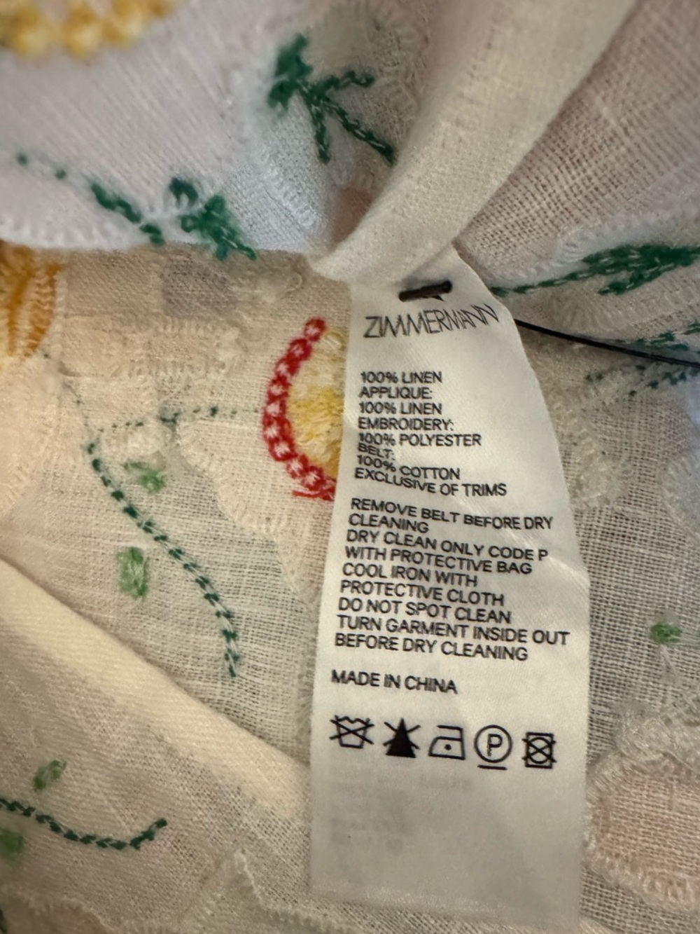 Zimmermann Floral Embroidered Linen Vyshyvanka Dress Bubble Sleeve Belted 0P - Picture 5 of 11
